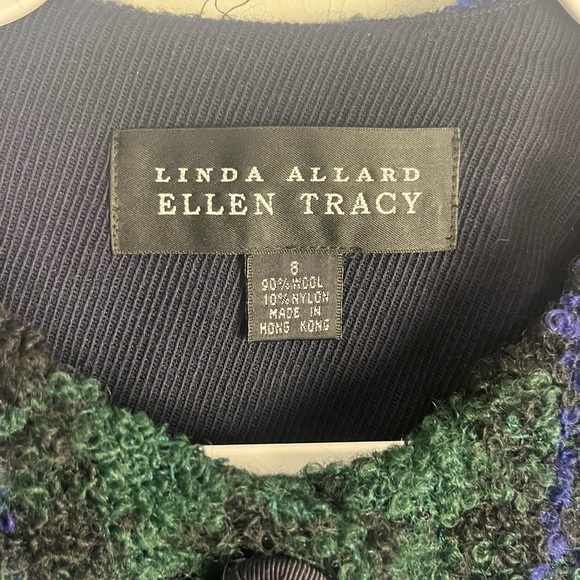 Vintage Linda Allard Ellen Tracy 90s Blue and Green Plaid Cropped Wool Blazer 8 - Picture 3 of 4